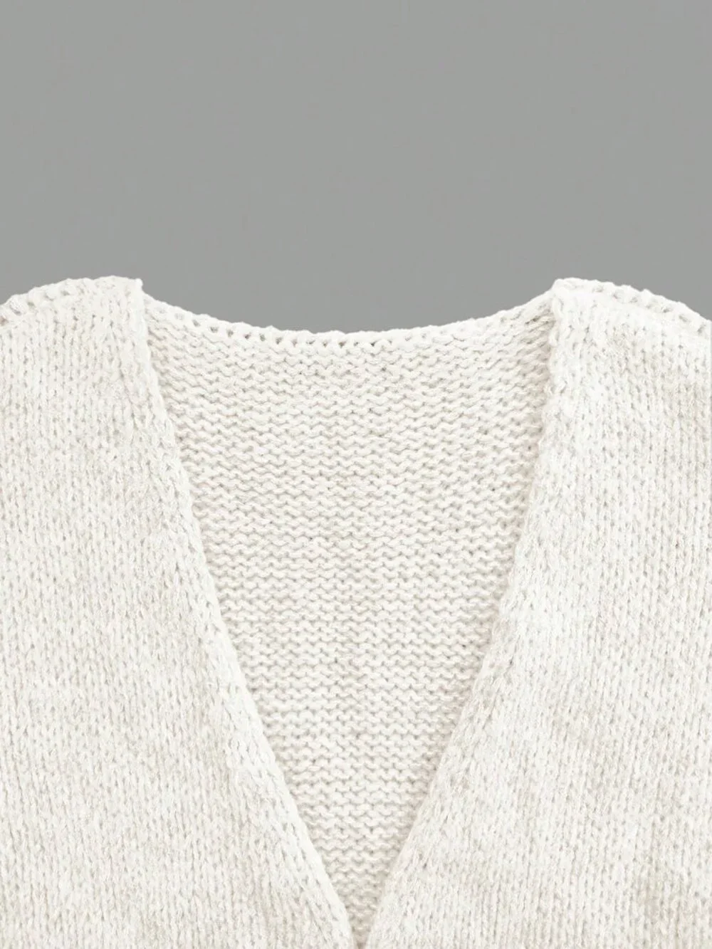 White Casual Women's Rib-Knit Loose Collar Lantern Sleeve Sweater
